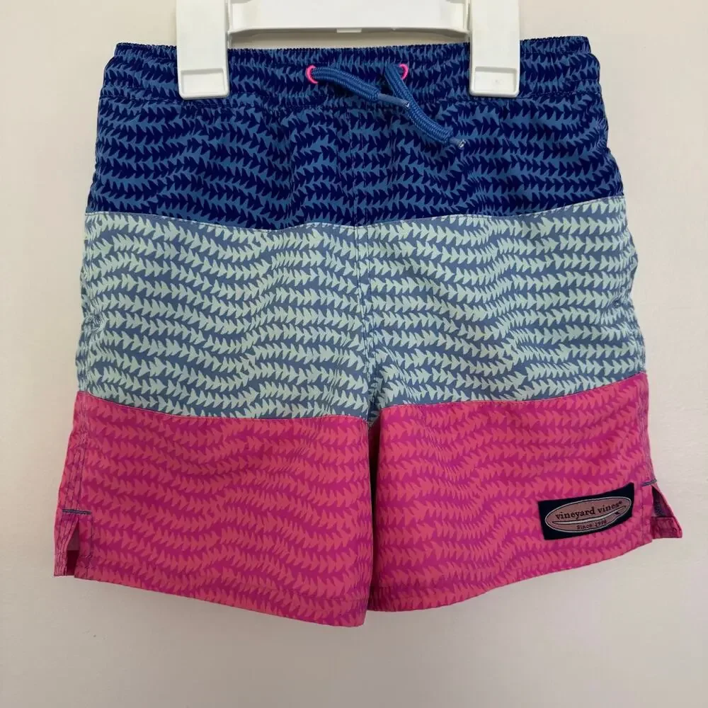 Vineyard Vines Boys Wavy Trails Chappy Swim Trunks featuring Color Block Design